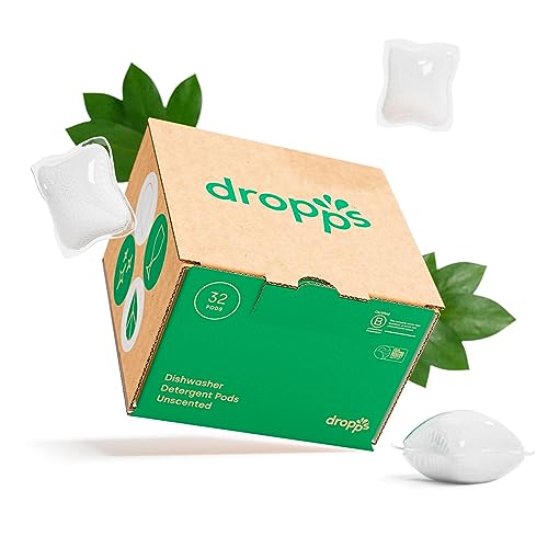 Dropps Dishwasher Detergent Pods: Unscented | 32 Count | Cuts Grease & Fights Stuck On Food | For Sparkling Glassware & Dishes | Low Waste Packaging