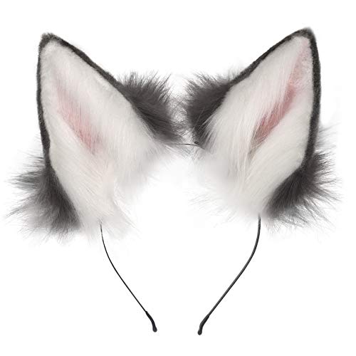 QinRuan Fox Cat Long Fur Ears Hair Headwear Wolf Animal Anime Halloween Cosplay Costume