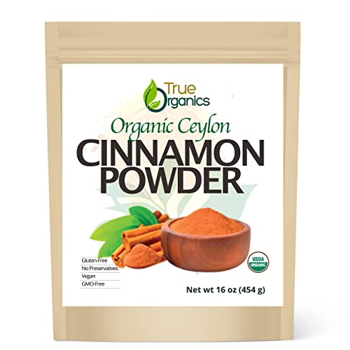 True Organic Ceylon Cinnamon Powder, 1 lb, Premium Grade Ceylon Cinnamon, Gluten Free Cinnamon Powder, Organic Cinnamon powder USDA & Kosher Certified, Non-GMO.