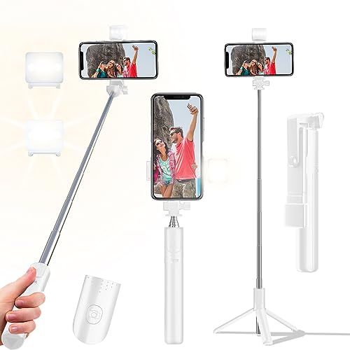 Selfie Stick Tripod, 40 in Retractable Phone Tripod with Wireless Remote Control & Light, Portable Selfie Stick Tripod for Photograph, Live Streaming, Video Recording, Compatible with All Cellphones
