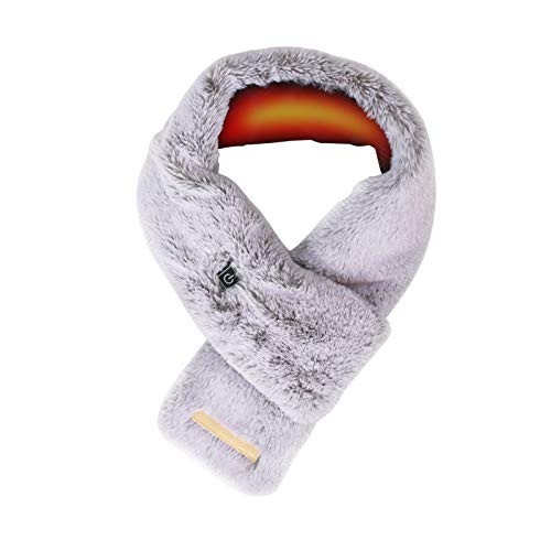 WIOR Electric Heated Scarf with Neck Heating Pad, Faux Rabbit Fur Collar Cozy Shawl, Fluffy Ski Snow Warm Winter Neck Wrap, Perfect for Boys Girls Women Autumn Winter Indoor Outdoor Use (Grey)