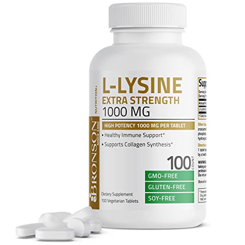 Bronson L-Lysine Extra Strength 1000 MG per Tablet High Potency, Immune Support & Supports Collagen Synthesis, Non-GMO, 100 Vegetarian Tablets