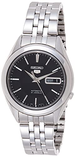 SEIKO SNKL23 Automatic Watch for Men 5-7S Collection - Striking Black Dial with Day/Date Calendar, Luminous Hands, Stainless Steel Case & Bracelet