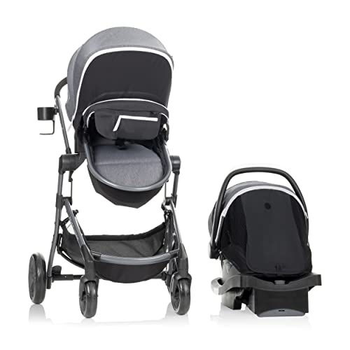 Evenflo Pivot Vizor Modular Reversible Stroller Travel System with LiteMax Infant Car Seat, Available in 6 Modes, Chasse Black