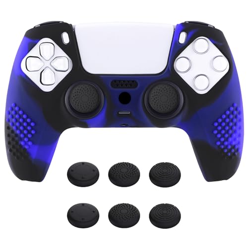 eXtremeRate PlayVital 3D Studded Edition Anti-Slip Silicone Cover Skin for ps5 Controller, Soft Rubber Case Protector for ps5 Wireless Controller with Thumb Grip Caps - Blue & Black