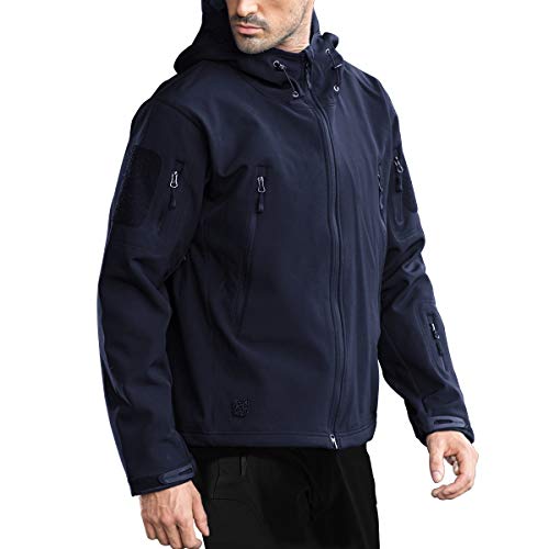 FREE SOLDIER Men's Outdoor Waterproof Soft Shell Hooded Military Tactical Jacket (Dark Navy XX-Large/US)