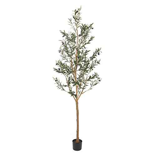 Realead Artificial Olive Tree 7ft(82''), Tall Faux Olive Tree Plant, Fake Potted Olive Silk Tree with Branches and Fruits, Artificial Trees for Modern Home Office Living Room Floor Decor Indoor