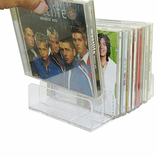 Pmsanzay Clear Acrylic CD DVD Holder CD Storage Box CD Display Rack CD Stand - Holds up to 14 Standard CD Cases for Media Shelf Storage and Organization