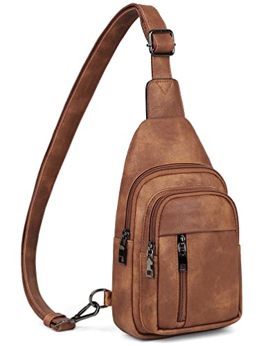 MASINTOR Sling Bag for Women - Crossbody Bags Fanny Pack with Vegan Leather - Adjustable Sling Backack for Travel Mocha Brown