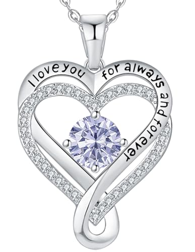 Mkhhy S925 Necklace for Women Wife Birthday Gifts for Girlfriend Wedding Anniversary Her Infinity Heart Diamond Necklace for Mom Daughter Grandma Christmas Mothers Day Valentines Day June Alexandrite