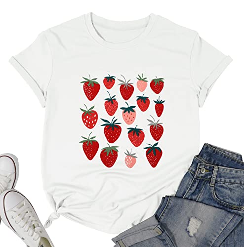 Women Strawberry Cute Graphic T Shirts Fruit Shirts Strawberries Print Cottagecore Clothing Tshirt Garden Tee Tops