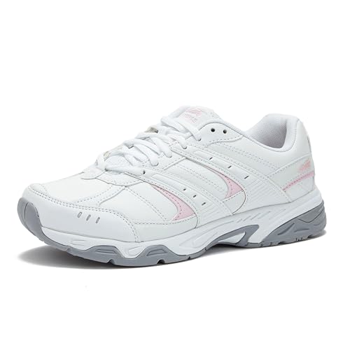 Avia Verge Womens Sneakers - Tennis, Court, Cross Training, or Pickleball Shoes for Women, 8.5 Medium, White with Light Pink