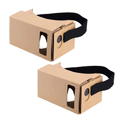 Google Cardboard,2 Pack VR Headsets,DIY 3D Glasses Cardboard Box with Clear Optical Lens and Comfortable Head Strap for All 4-6 Inch Smartphones