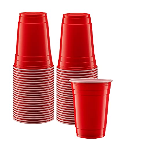 Comfy Package Disposable Party Plastic Cups [18 oz. - 50 Count] Red Drinking Cups
