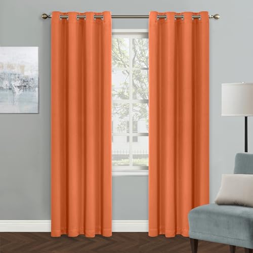 MYSKY HOME Orange Blackout Curtain for Bedroom, Single Panel Curtains for Living Room 84 Inch Long Curtains Grommet Thermal Insulated Room Darkening Curtain 1 Curtain Panel 52 x 84 Inch Burnt Orange