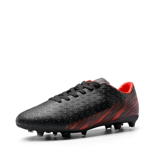 DREAM PAIRS Men's Firm Ground Soccer Cleats Shoes,Size 10.5,Black/RED,MEGA-1