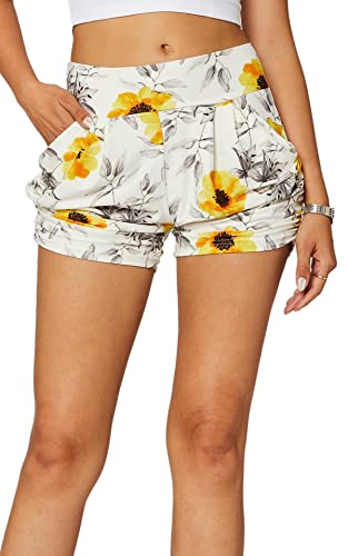 Conceited Ultra Soft High Waisted Harem Shorts for Women with Pockets - Flowy 4' Inseam - Blooming - Large - X-Large - NS01-NX551-LX