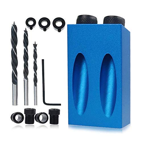 ZLMONDEE 14Pcs Pocket Hole Jig Kit, 15 Degree Woodworking Inclined Hole Jig with 6/8/10mm Drive Adapter for Woodworking Angle Drilling Holes, Angle Carpentry Locator Jig
