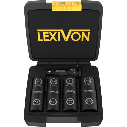 LEXIVON Lug Nut Impact Socket Set, 1/2-Inch Drive | Innovative 8-IN-4 Flip Socket Design, Covers Most Commonly Used Inch & Metric Wheel Nuts | Cr-Mo Steel = Full Impact Grade (LX-110)