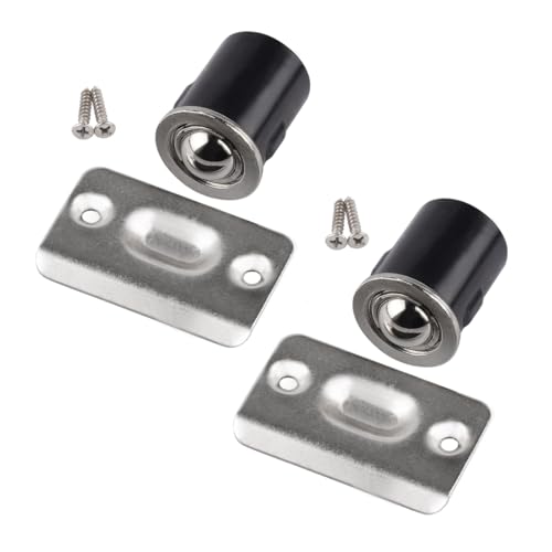 HOMOTEK 2 Pack Drive in Ball Catch with Strike Plate for Closet Doors, Satin Nickel, 13/16 Inch x 1-1/8 Inchs,Die-cast, Adjustable Tension Ball