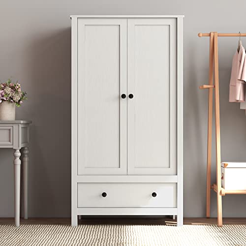 Panana 2 Door Wardrobe, Armoire with Drawer for Bedroom (White)