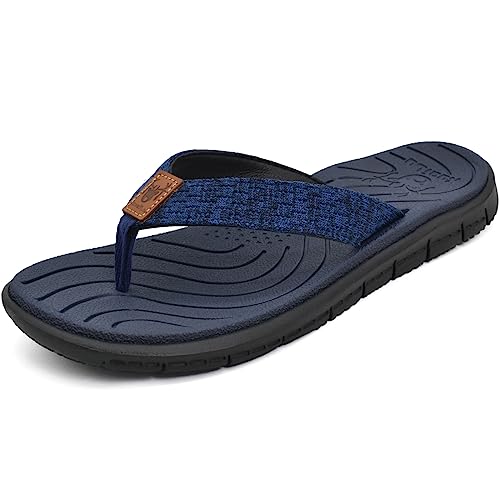 KuaiLu Women's Arch Support Flip Flops Ladies Comfortable Cushion Summer Beach Slip on Thong Sandals Open Toe Comfort Non-Slip Casual Leather Sandles Blue Size 8