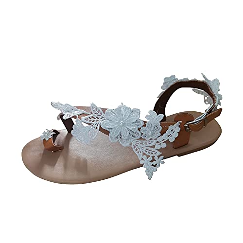 Women's Flat Sandals Lace Shoes Flower Comfortable Roman Sandals Casual Summer Open Toe Breathable Thong Sandals