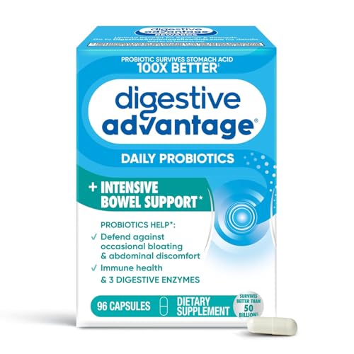 Digestive Advantage IBS Probiotics For Women and Men, Probiotics For Digestive Health & Intensive Bowel Support with Digestive Enzymes For Gut Health, Occasional Bloating & Immune Support, 96 Capsules