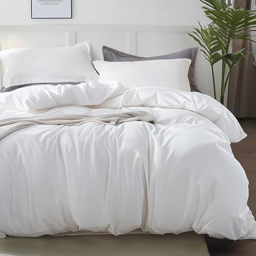 Bedsure Bright White Duvet Cover Queen Size - Soft Double Brushed Duvet Cover for Kids with Zipper Closure, 3 Pieces, Includes 1 Duvet Cover (90'x90') & 2 Pillow Shams, NO Comforter