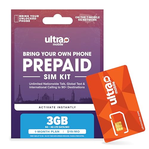 $19/mo. Ultra Mobile Prepaid Phone Plan with Unlimited International Talk, Text and 3GB of 5G • 4G LTE Data (SIM Card Kit)