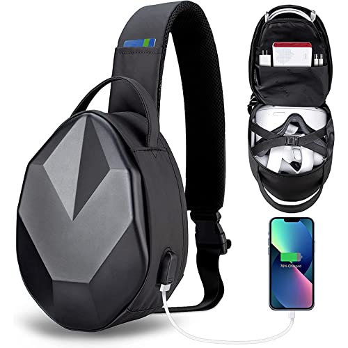 Carrying Case for Oculus Meta Quest 3/Quest 2/Vision Pro, Hard Crossbody Travel Bag for Meta Quest Pro Gaming Headset and Controllers, Lightweight VR Accessories with Portable USB Charging Port