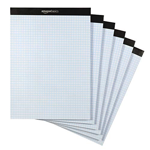 Amazon Basics Quad Ruled Graph Paper Pad, 600 Count, 6 pack of 100 Sheets, White, Letter Size 8.5 x 11-Inch