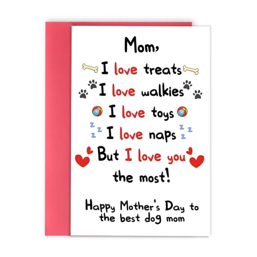 OJsensai Cute Dog Mom Mothers Day Card, Happy Mothers Day Gifts from Dog, Gift Card for Best Dog Mom