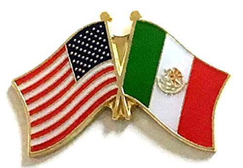 National Country Flag & US Crossed Double Flag Lapel Pins, International & American Friendship Enamel Tie and Hat Pin Badge (Mexico)
