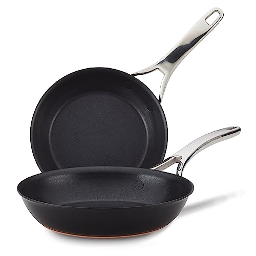 Anolon Nouvelle Copper Nonstick Frying / Fry Pan Set / Hard Anodized Skillet Set - 8.5 Inch and 10 Inch, Black Onyx