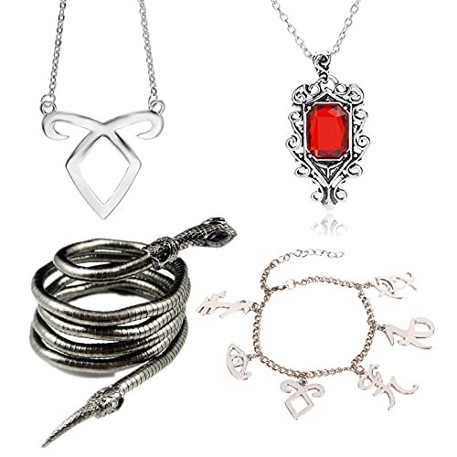XHBTS 4 Pcs City of Bones Isabelle Lightwood's Electrum Whip Serpent Snake Bracelet Inspired Angelic Power Rune Symbols Bracelet and Necklace Set