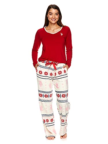 U.S. Polo Assn. Womens Pajama Sets, Fair Isle Pajama Sets for Women 2 Piece, Womens PJs Sets (Red, Large)