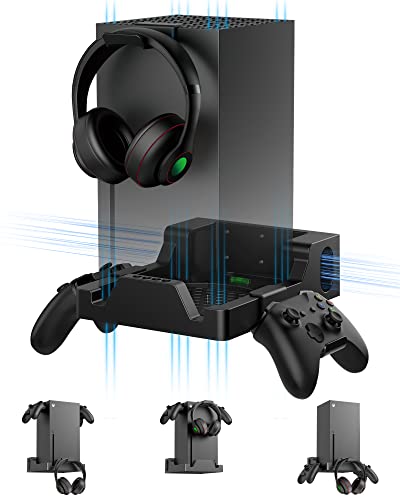 Wiilkac Wall Mount for Xbox Series X, 4 in 1 Wall Mount Kit for Xbox Series X with Two Controller Holders & Headphone Hook, Integrated and Ventilation Design, Console Can Face Forward