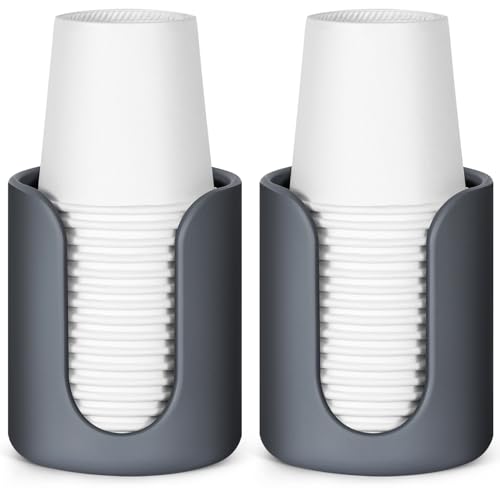 Bathroom Cup Dispenser, Silicone Mouthwash Cup Holder, 2 PCS 3 OZ Cup Dispenser, Small Disposable Paper Cup Holder for Bathroom Vanity & Kitchen Countertop, Grey (Cups Not Included)