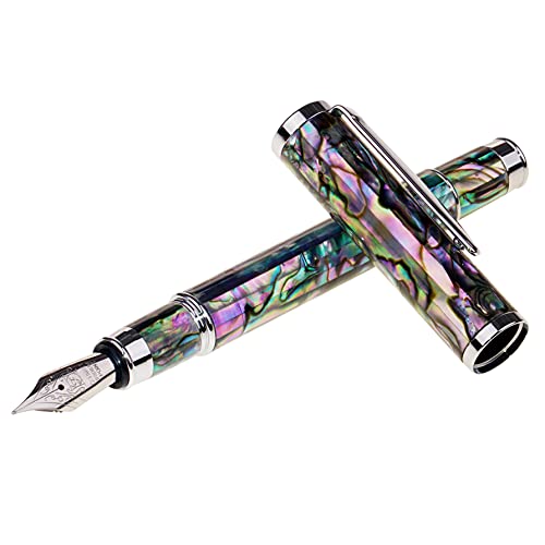 LACHIEVA LUX Shell Abalone Fountain Pen with German-made Fine Nib. Luxury Pen for Every Holiday. Nice Writing Handmade Premium Pen Gift Set for Men and Women.