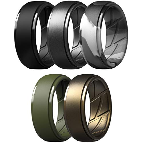 ThunderFit Silicone Ring Men, Breathable with Air Flow Grooves - 10mm Wide - 2.5mm Thick (Black, Gunmetal A, Grey Camo, Olive Green, Men Bronze - Size 11.5-12 (21.3mm))