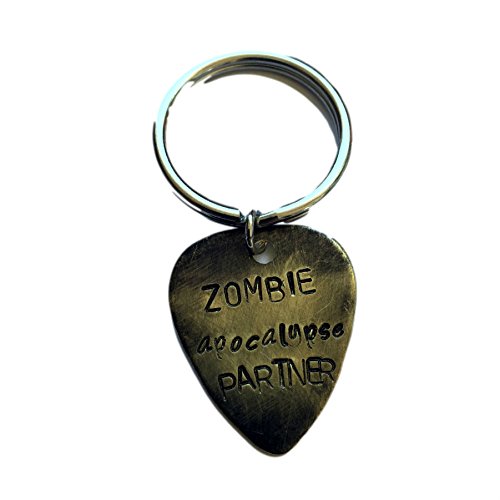 Hand Trades Zombie Apocalypse Partner - Distressed - Key Chain Personalized Keychain, Couples Gift, Guitar Picks Key Chain Personalized