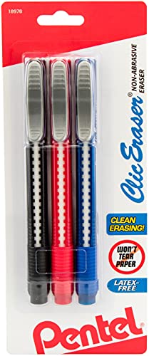 Pentel Clic Retractable Eraser with Grip, 3 Pack