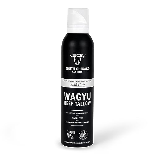 South Chicago Packing Wagyu Beef Tallow Spray, Keto and Paleo Diet Friendly, Umami-Rich, Flavorful, Perfect for Sauteing, Stir-frying and Grilling, Nonstick Cooking Oil, 7 Fl Oz