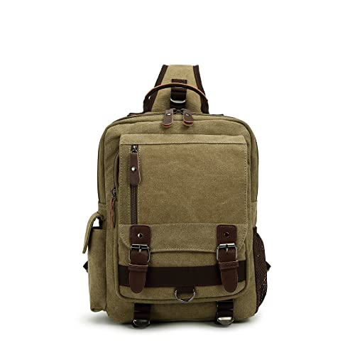 Sechunk Canvas backpack Messenger Bag Sling Bag Cross Body Bag Shoulder Bag For Men Women(Small, Army Green)