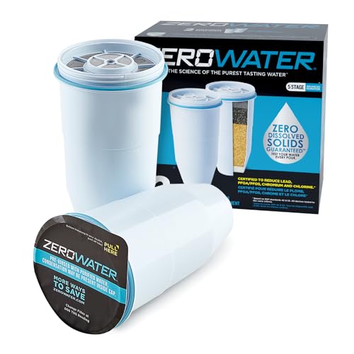 ZeroWater Official Replacement Filter - 5-Stage Filter Replacement 0 TDS for Improved Tap Water Taste - System IAPMO Certified to Reduce Lead, Chromium, and PFOA/PFOS, 2-Pack