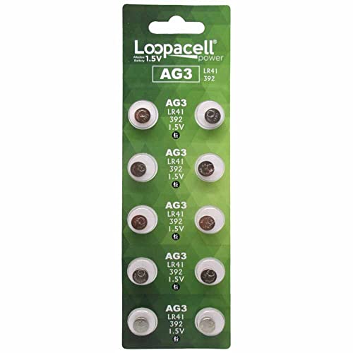 LOOPACELL AG3 LR41 Batteries - AG3 392 384 192 Battery - 1.5V Alkaline Button Coin Cell Batteries (10 Count (Pack of 1))