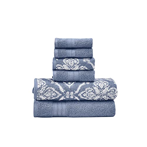 Modern Threads Amaris 6-Piece Reversible Yarn Dyed Jacquard Towel Set - Bath Towels, Hand Towels, & Washcloths - Super Absorbent & Quick Dry - 100% Combed Cotton, Denim