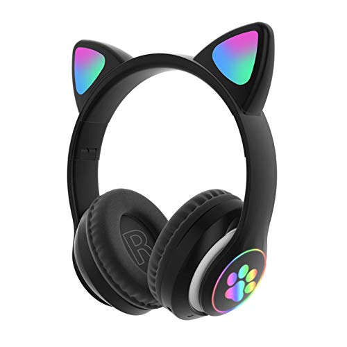 LVOERTUIG Gaming Headset Fashion Bluetooth 5.0 Kids Adult Cat Ear LED Light Up Wireless Gaming Headset Foldable and Stretchable Reduction Headphones Computer Gaming Headphone