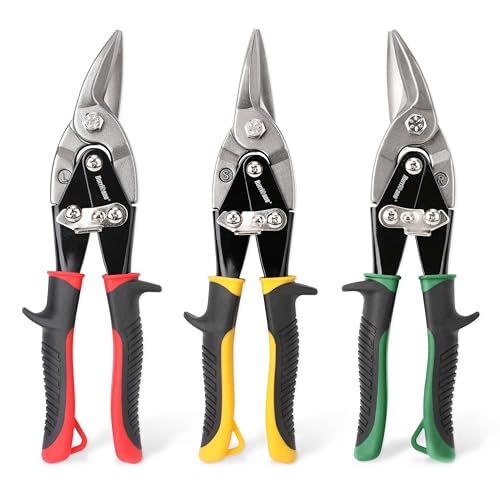 HURRICANE 3 pc Aviation Tin Snips Set, Metal Cutter Shear for Cut Sheet Metal, Chrome Vanadium Steel, Straight Left and Right, Ergonomical TyreGrip Handle with Hang Hole and Safety Latch